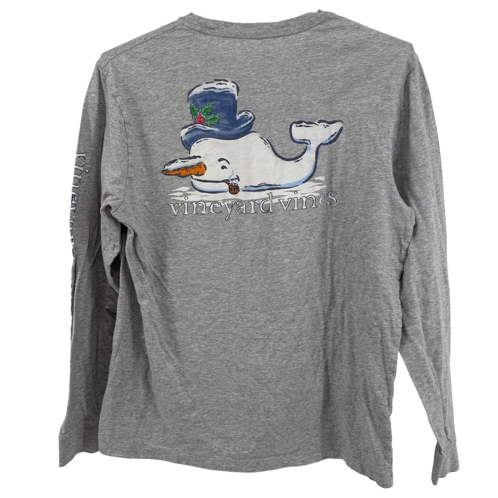 Vineyard Vines Whale Snowman Long Sleeve T Shirt Gray Christmas Holiday Large